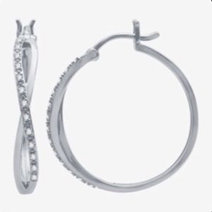 Genuine Diamond Sterling Silver Hoop Earrings